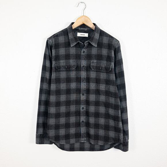 Buck Mason Men's Black Gray Plaid Flannel Shirt 2 Pocket size Small - Picture 1 of 7